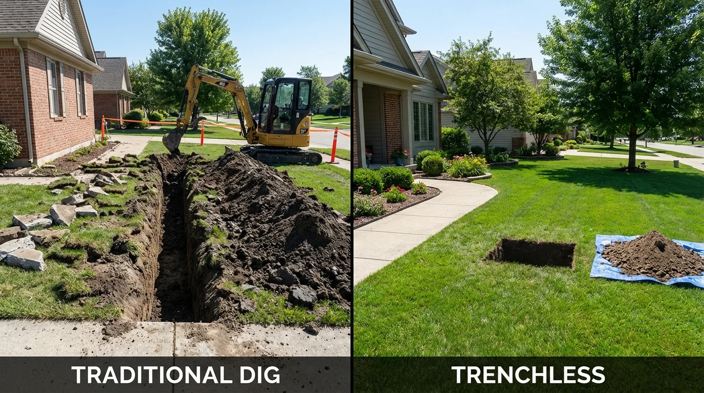 Trenchless sewer repair with minimal yard damage versus traditional excavation in Lynden, WA